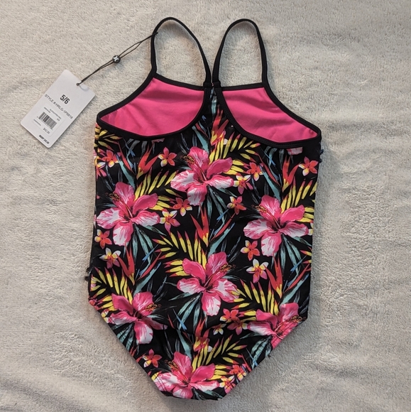 NWT Hurley Girls One Piece  Swimsuit Size- 5/6- Black/ Pink - Picture 2 of 5